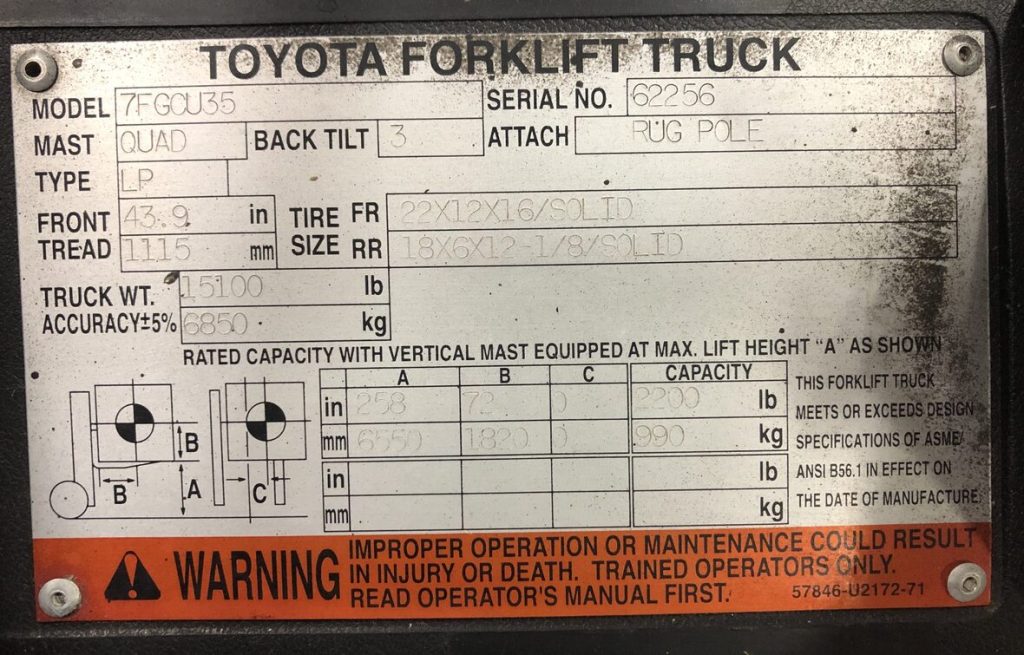 Forklift Data Plate Battery Replacement Online Quotes Australia